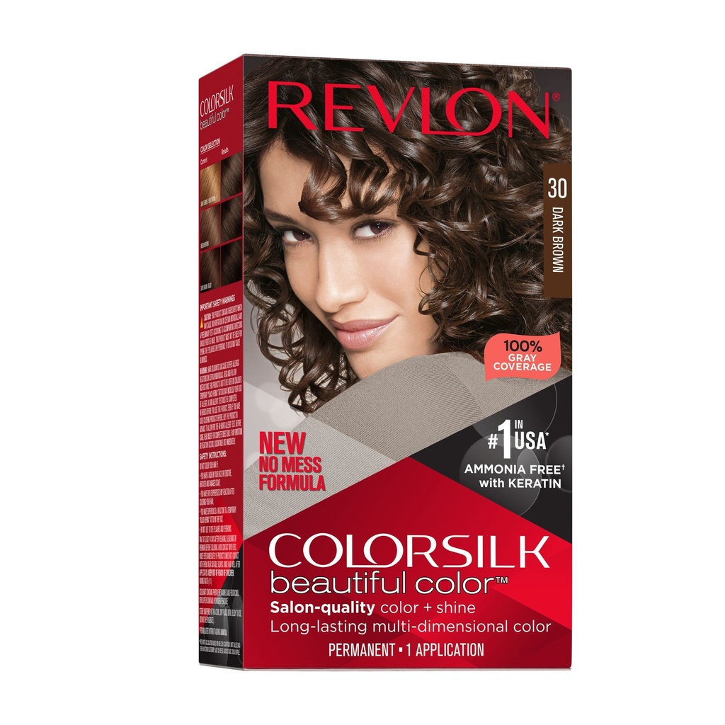 Revlon ColorSilk Permanent Hair Color with Bond Repair Complex - 30 Dark Brown - 4.4 Fl Oz