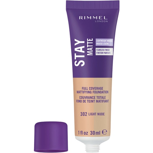 Rimmel London, Stay Matte, Full Coverage Mattifying Foundation, 102 Light Buff, 1 Fl Oz (30 Ml)