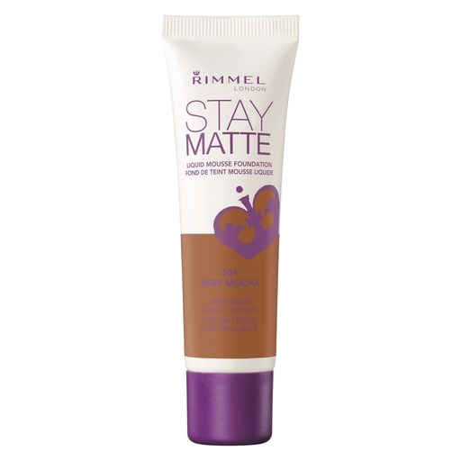 Rimmel London, Stay Matte, Full Coverage Mattifying Foundation, 504 Deep Mocha, 1 Fl Oz (30 Ml)